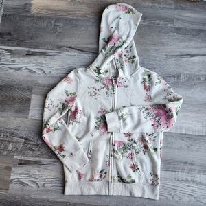 OshKosh B’gosh Girls 10 Floral Zip Up Hoodie Pink Green Fleece Lined Jacket